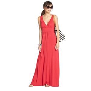Loveappella V-neck Jersey Maxi Dress Size Medium Dark Pink NWT Stretchy Flowy